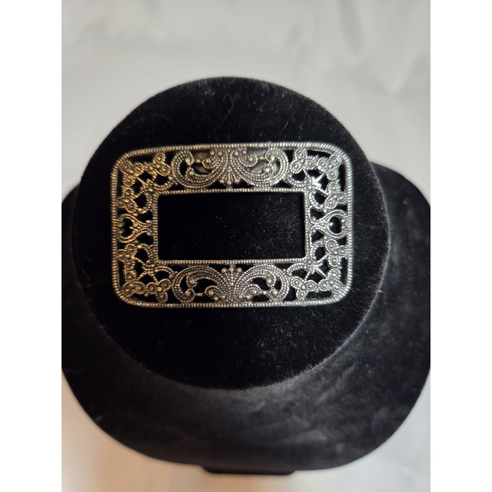 Misi Victorian Silver Tone Floral Filigree Rectangle Shoe or Belt Buckle